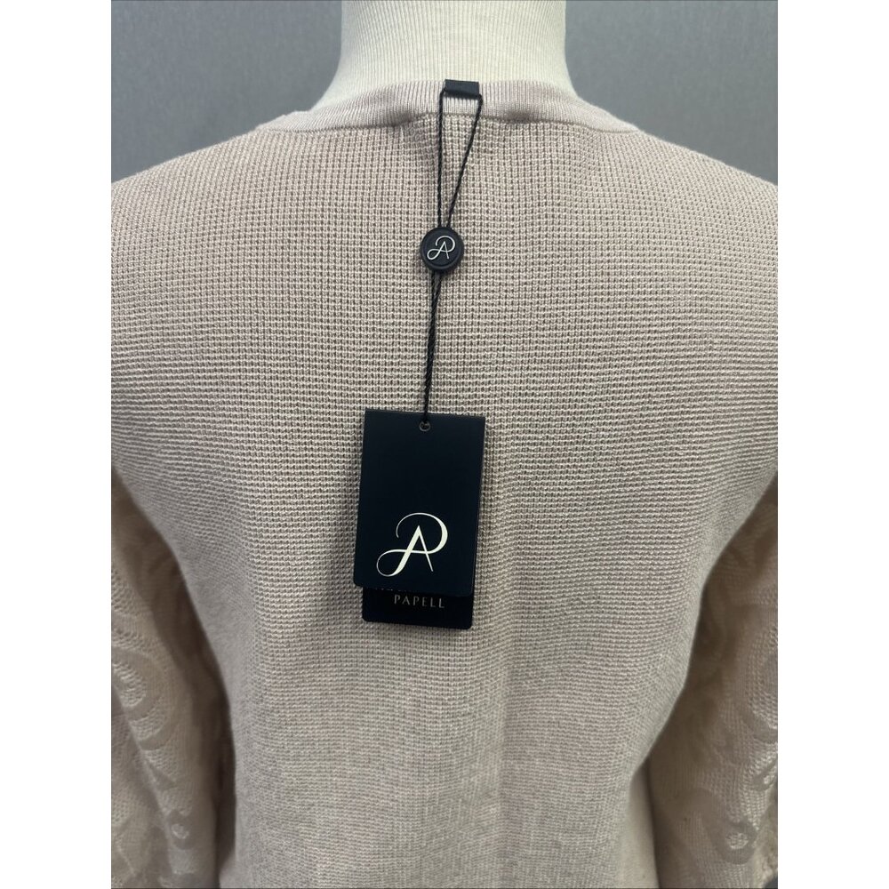 Adrianna Papell Women's Medium Crew Neck Sweater 3/4 Mesh Champagne Blush - Picture 6 of 16